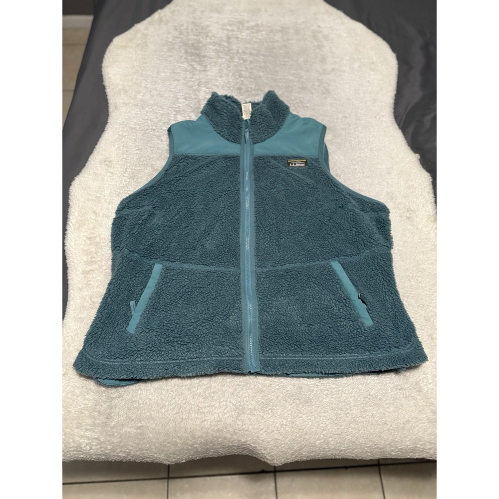 LL Bean Women 2X Sherpa Fleece Vest Blue Full Zip Gorpcore Outdoor 519841